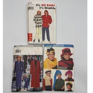 Outerwear Sewing Pattern 3 Lot Butterick Coat Simplicity Fleece Hat Scarf Easy